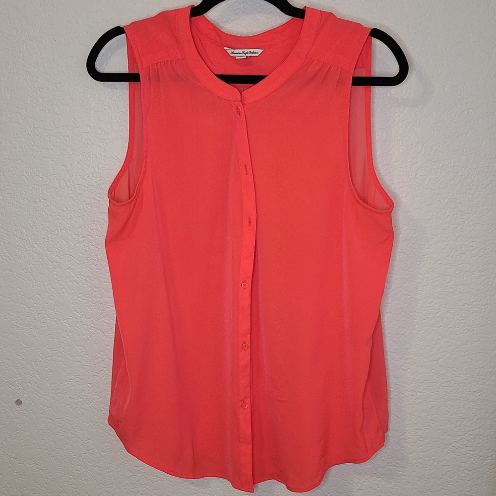 American Eagle Woman's Sleveless Shirt Neon Pink L